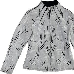 Debra C Beverly Hills Top S Black White Abstract Mock Neck‎ Long Sleeve